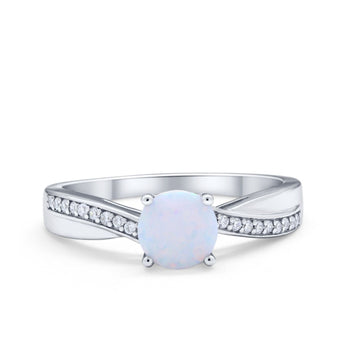 Solitaire Accent Engagement Ring Lab Created White Opal 925 Sterling Silver